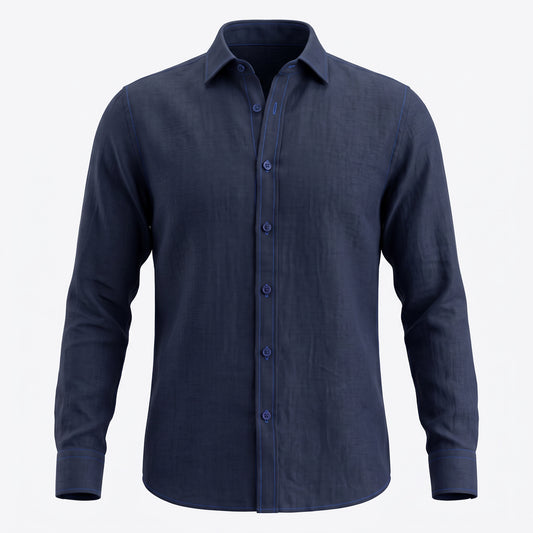 Leinen Langarmhemd Sandro Blau Slim Relaxed