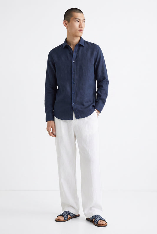 Leinen Langarmhemd Sandro Blau Slim Relaxed