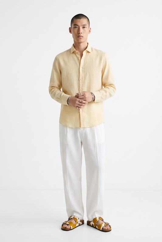 Leinen Langarmhemd Sandro Gelb Slim Relaxed