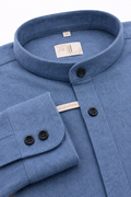 Casual Flanellhemd Rene Stehkragen Slim Beige/Blau