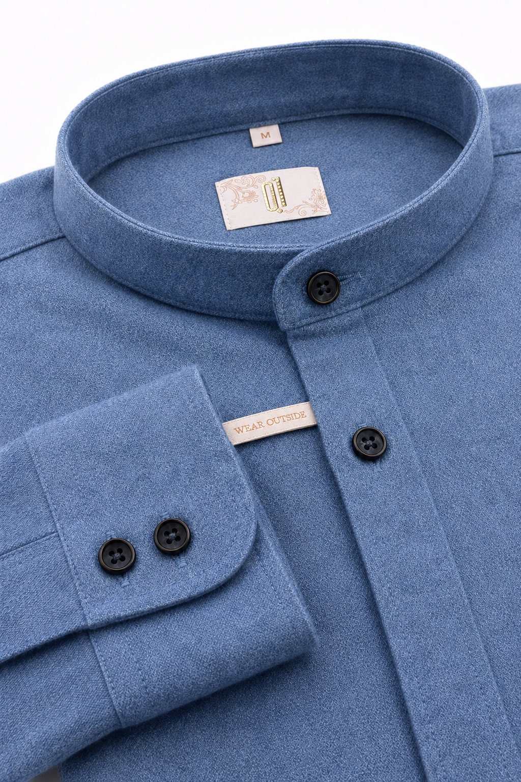 Casual Flanellhemd Rene Stehkragen Slim Beige/Blau
