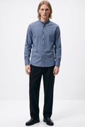 Casual Flanellhemd Rene Stehkragen Slim Beige/Blau