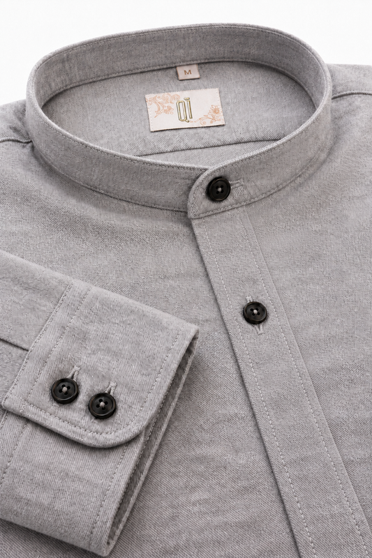 Casual Flanellhemd Rene Stehkragen Slim Beige/Blau