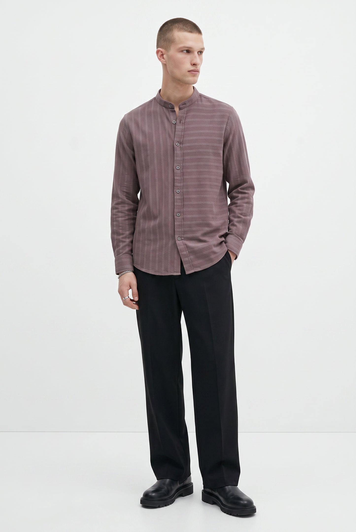 Casual Hemd Rouven Stehkragen Slim Braun