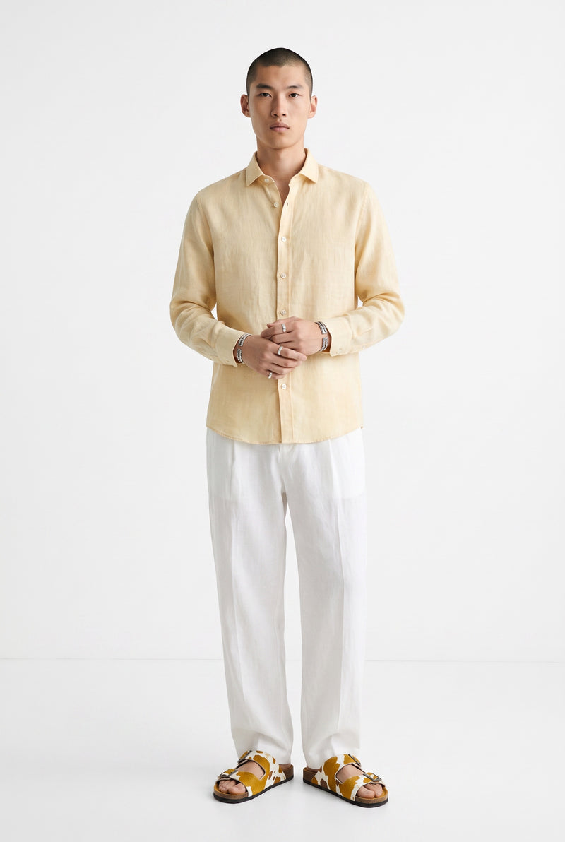 Leinen Langarmhemd Sandro Gelb Slim Relaxed