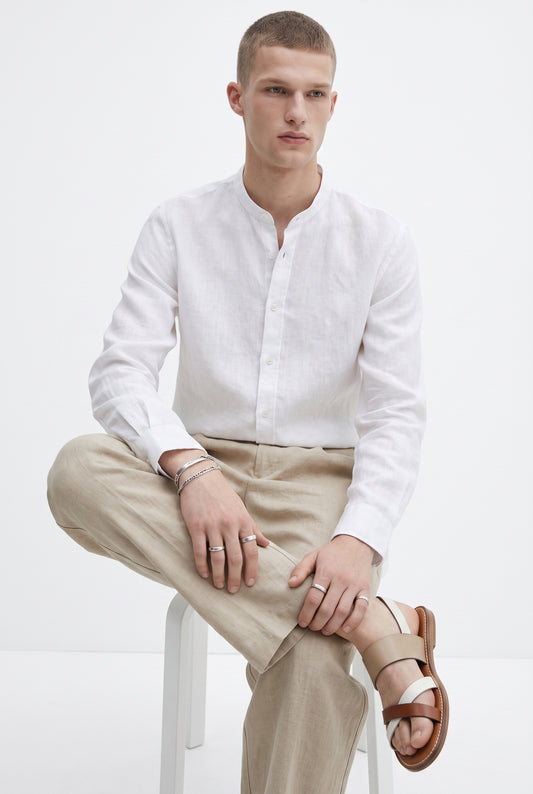 Leinen Langarmhemd Rene Weiß Slim Relaxed