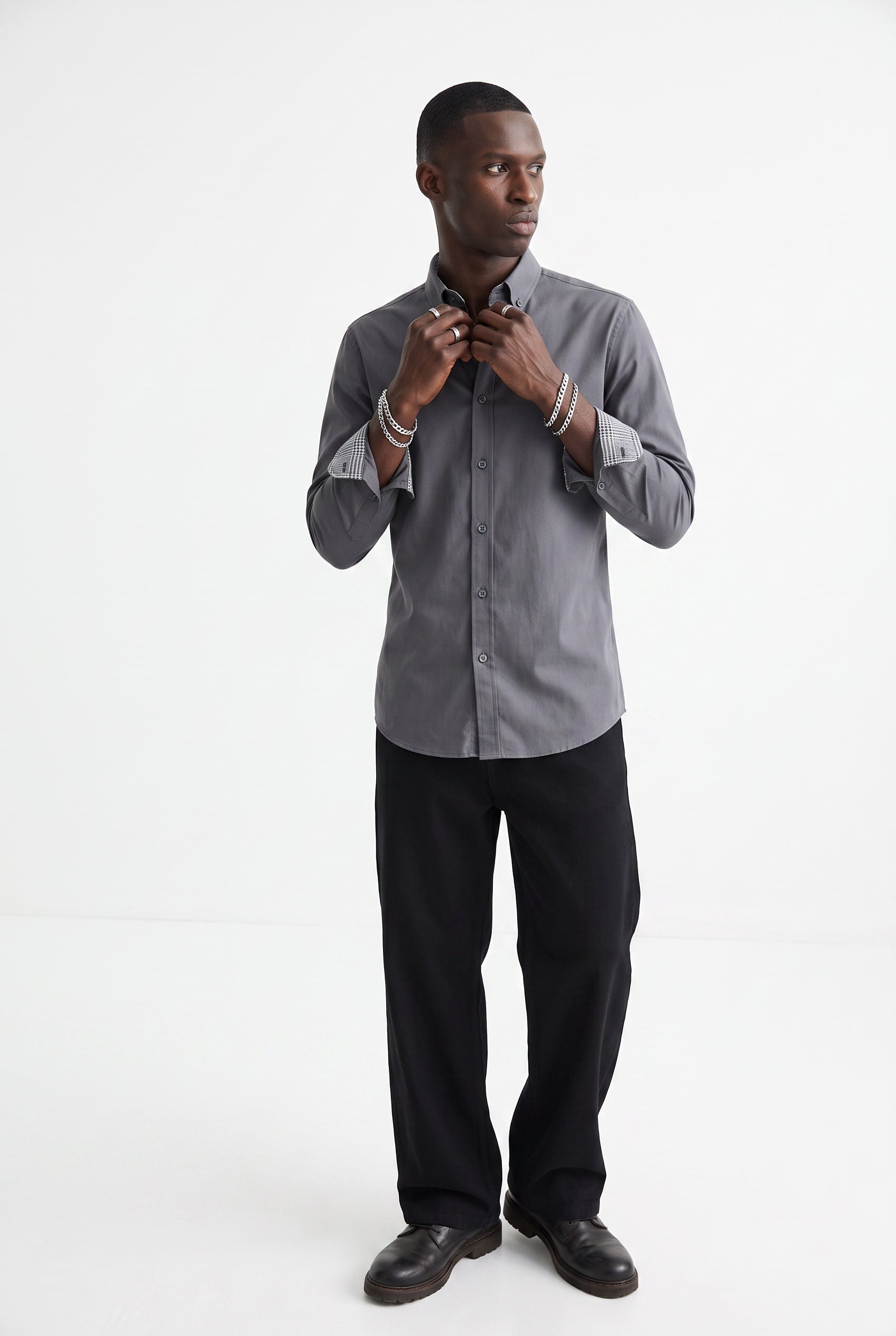 Business Hemd Volker Button-Down Slim Grau